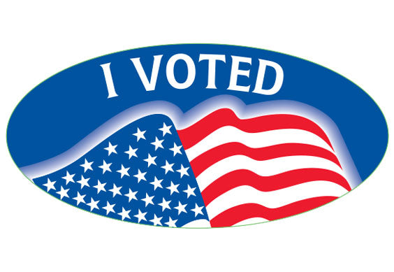 I Voted w/Flag Oval Sticker